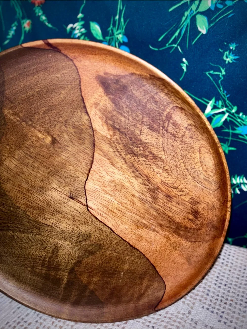 Vtg 1970s Hand-Turned, Grafted Hawaiian Mango Wood 12” Serving Plate